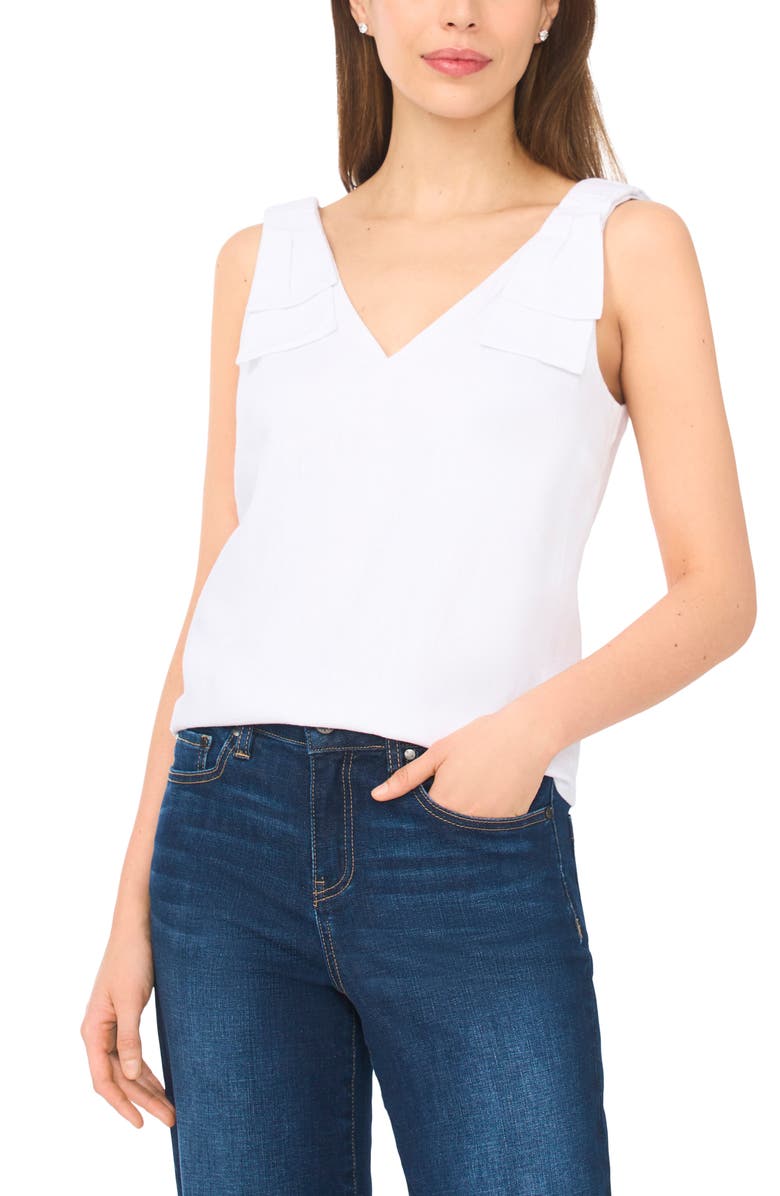 CeCe Bow Shoulder V-Neck Tank, Main, color, 