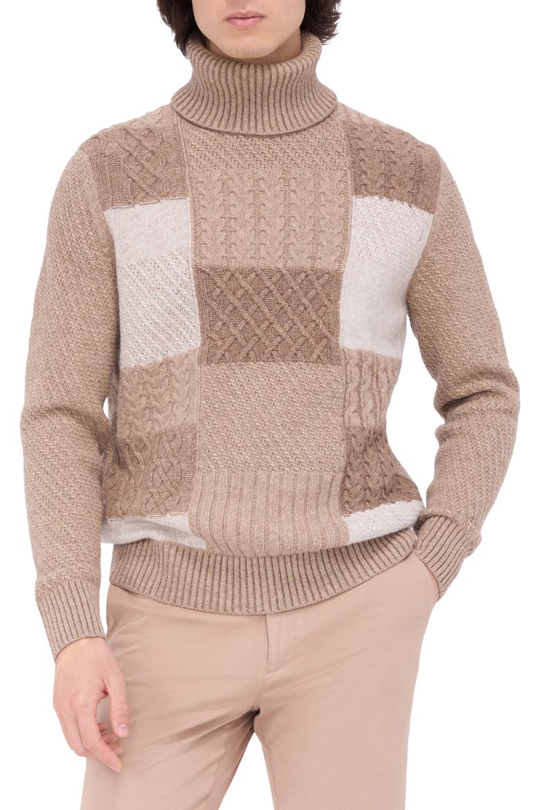 Pattern Wool Blend Turtleneck Sweater, Main, color, STONE