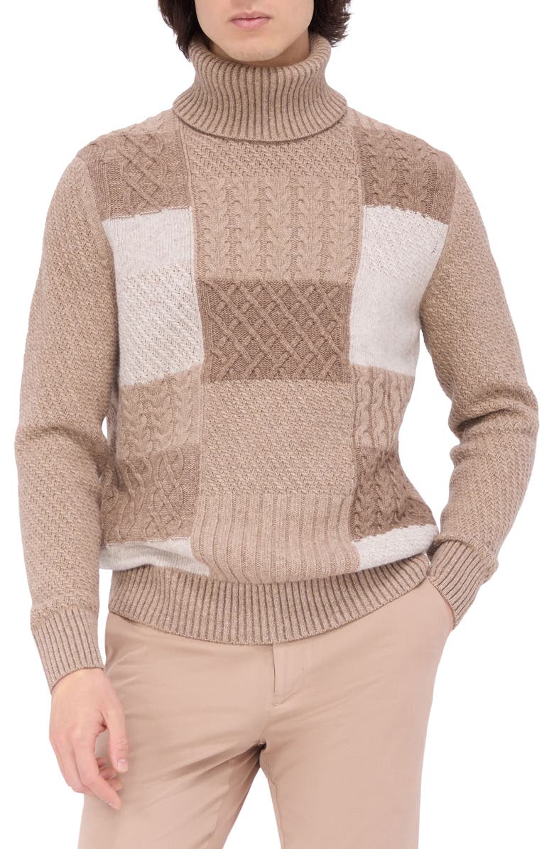 Bugatchi Pattern Wool Blend Turtleneck Sweater, Main, color, Stone