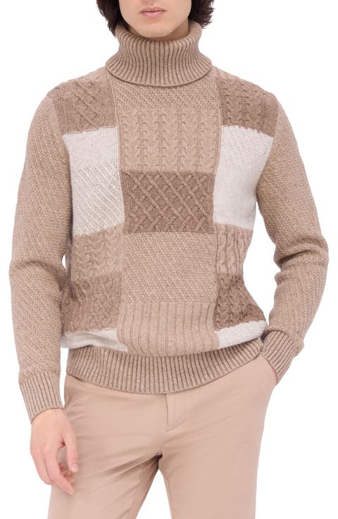 Pattern Wool Blend Turtleneck Sweater