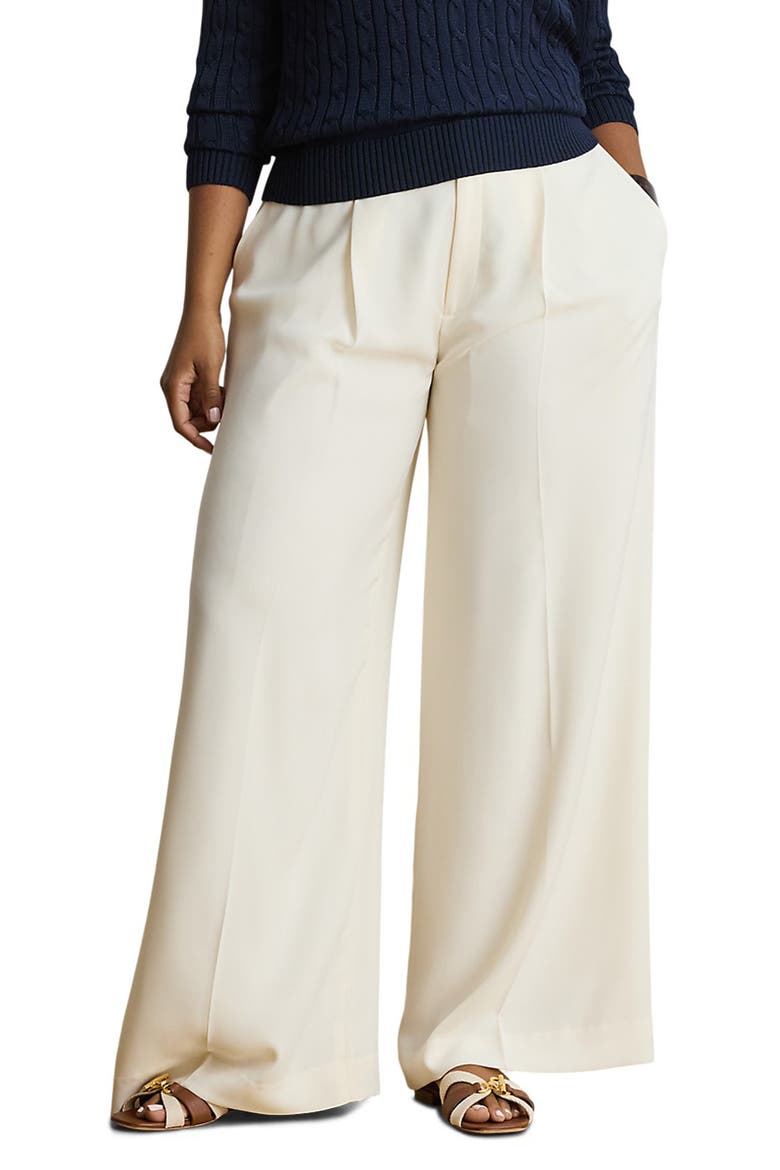 Wide Leg Pleat Crepe Pants, Alternate, color, MASCARPONE CREAM