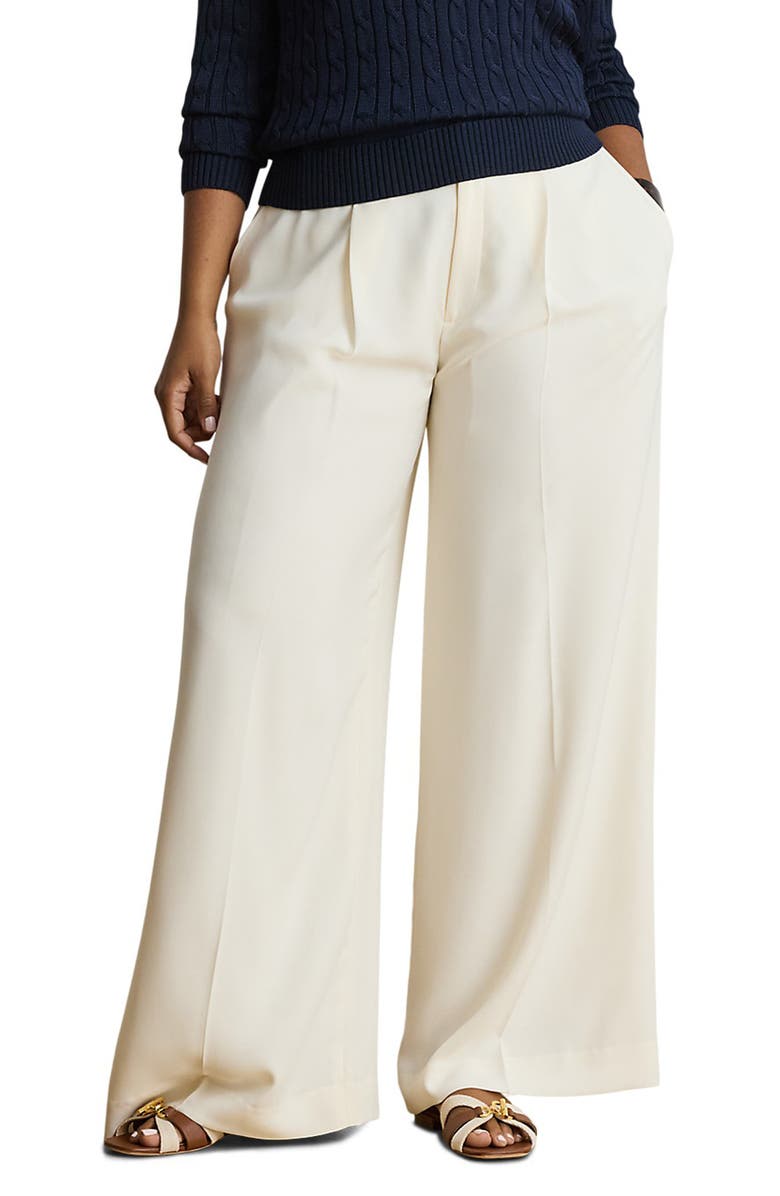 Lauren Ralph Lauren Wide Leg Pleat Crepe Pants, Alternate, color, Mascarpone Cream