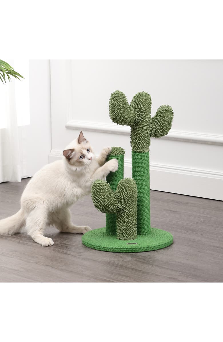 The Licker Store Marfa 21.5" Modern Jute Triple-Cactus Cat Scratching Post with Fuzzy Toy, Alternate, color, Green