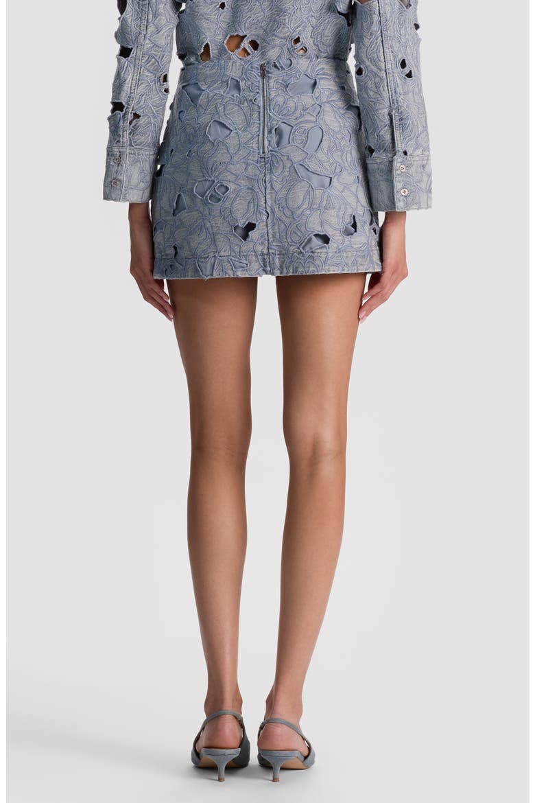Rubi Embroidered Eyelet Denim Miniskirt, Alternate, color, ROCKSTAR BLUE