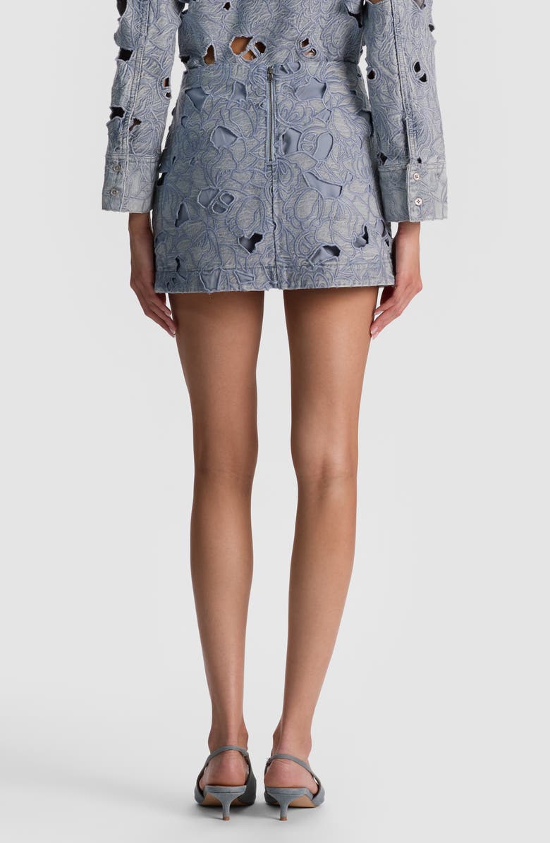 Alice + Olivia Rubi Embroidered Eyelet Denim Miniskirt, Alternate, color, Rockstar Blue