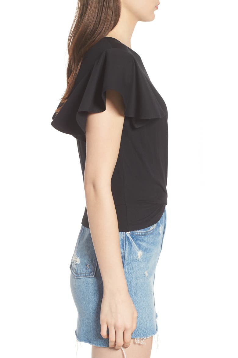 Ruffle Sleeve Twist Hem Tee, Alternate, color, BLACK