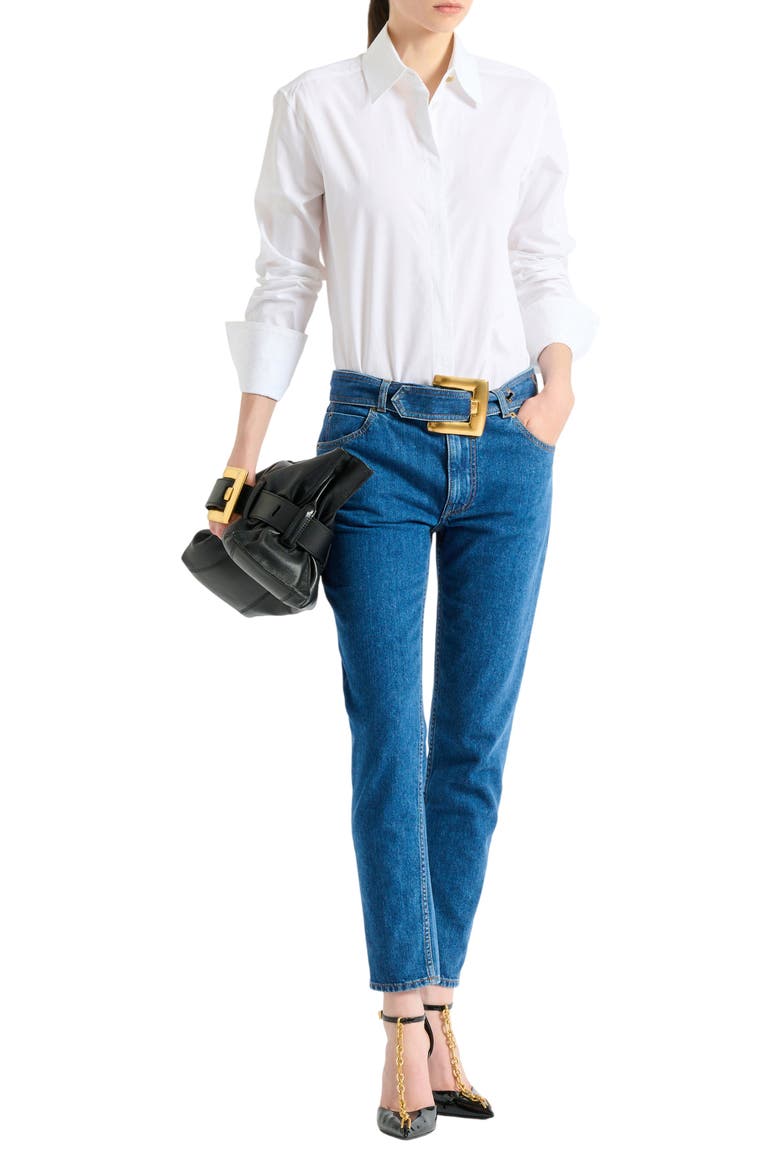 Belted denim jeans, Alternate, color, blue