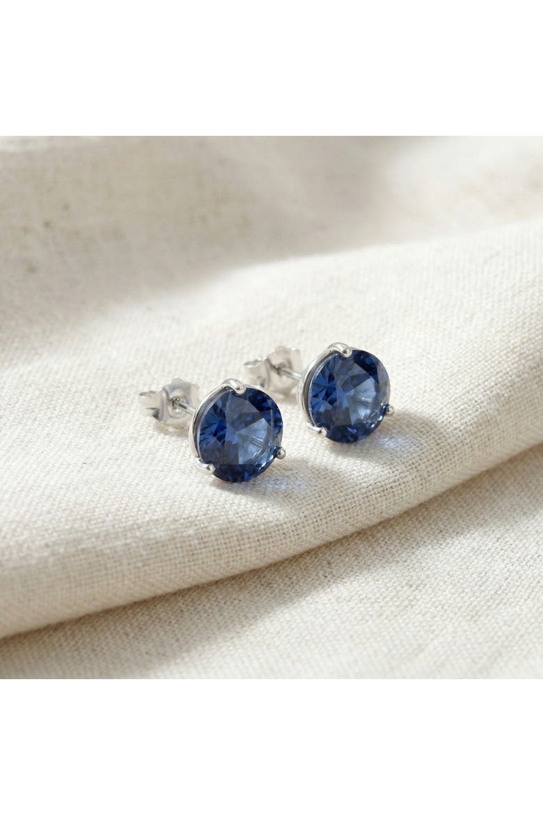 7Ct Round Blue Sapphire Studs 9mm Women's 14k Earring 3 Prong Martini Lab Grown, Alternate, color, Yellow Gold