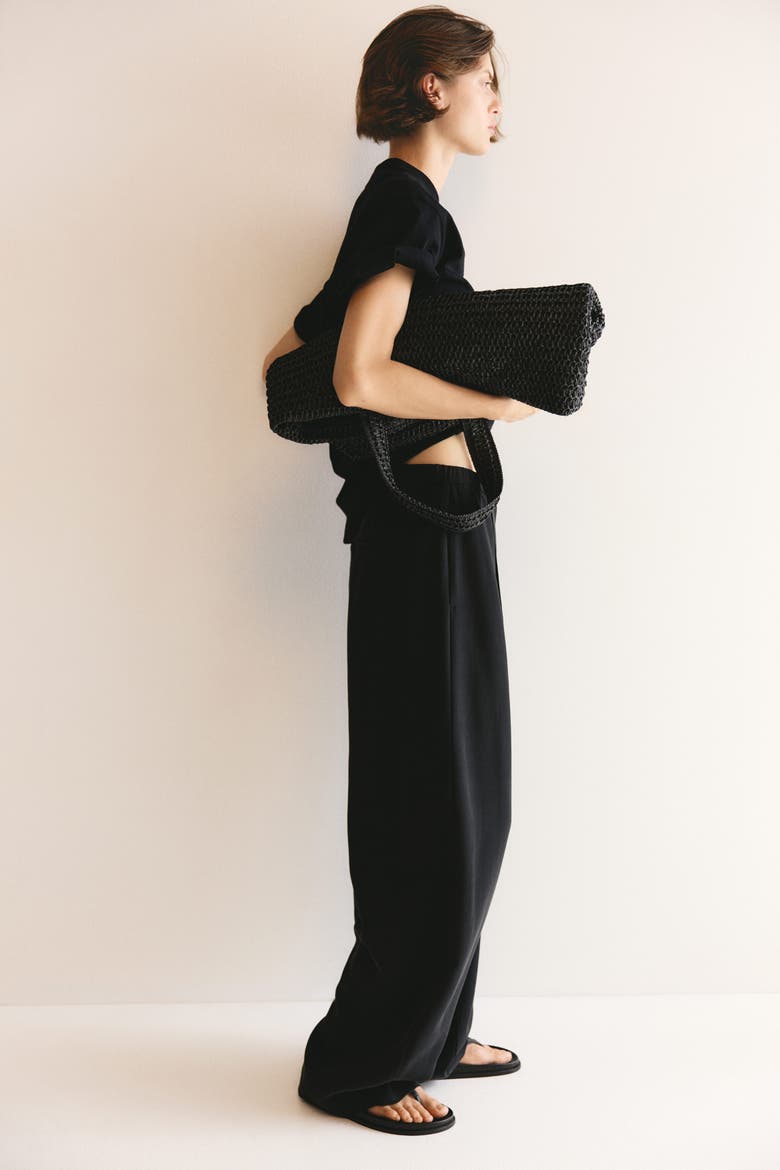 Creased Barrel-leg Pants, Alternate, color, Black