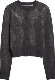 Alexander Wang Hotfix Crystal Argyle Crop Wool Blend Cardigan