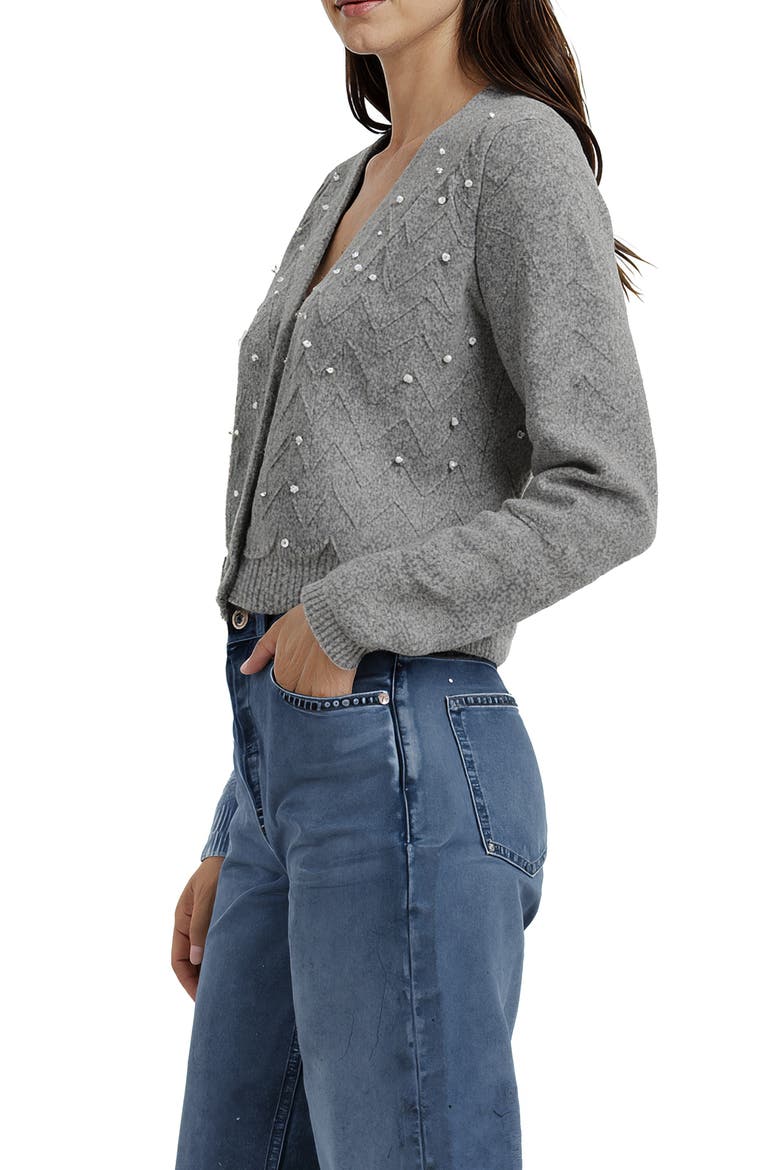 Embellished Cardigan Sweater, Alternate, color, HEATHER GREY