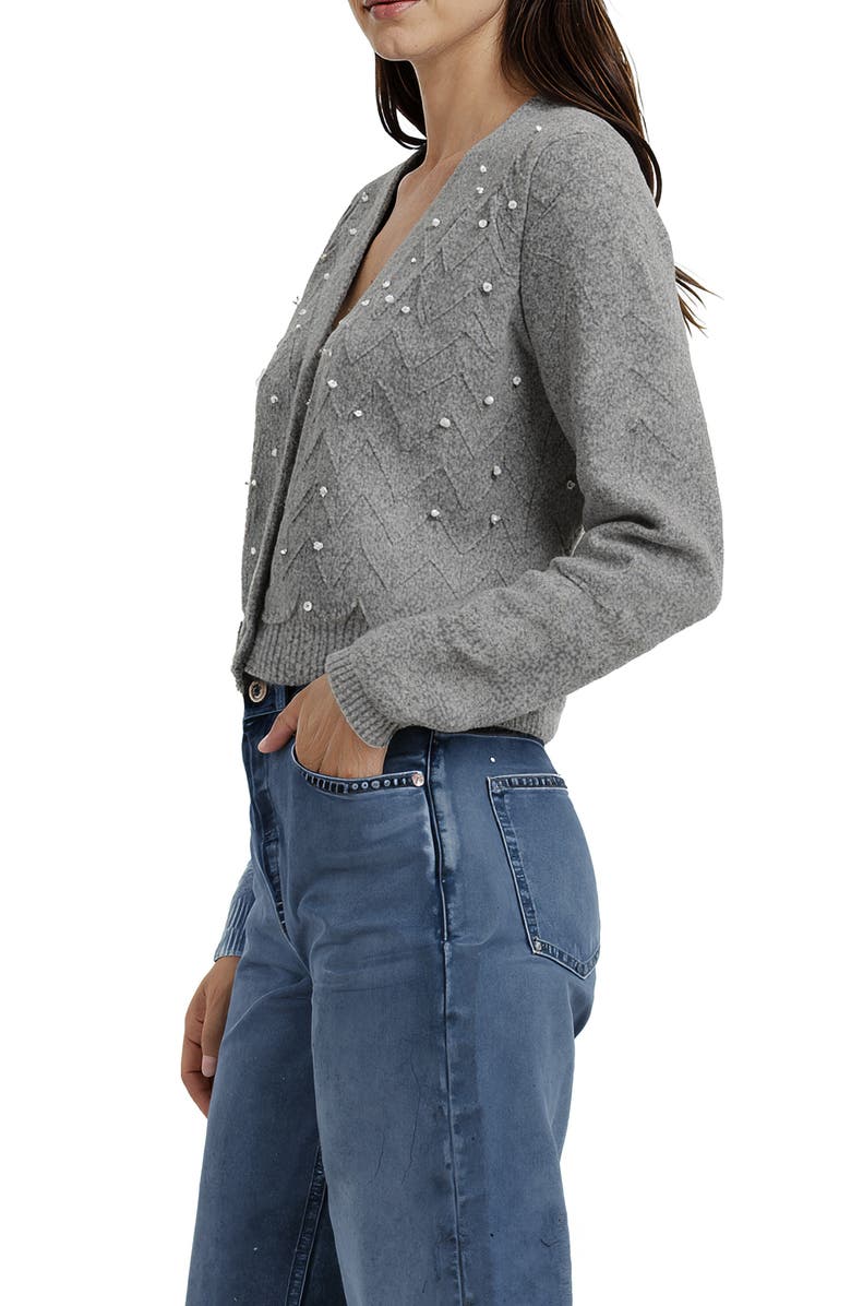 Lush Embellished Cardigan Sweater, Alternate, color, Heather Grey