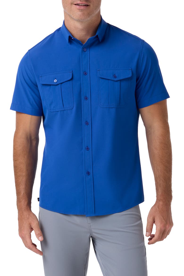 Leeward Tailgate Short Sleeve Performance Button-Up Shirt, Main, color, ROYAL BLUE