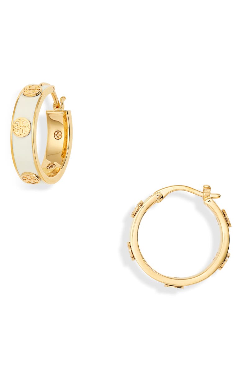 Tory Burch Miller Logo Hoop Earrings, Main, color,