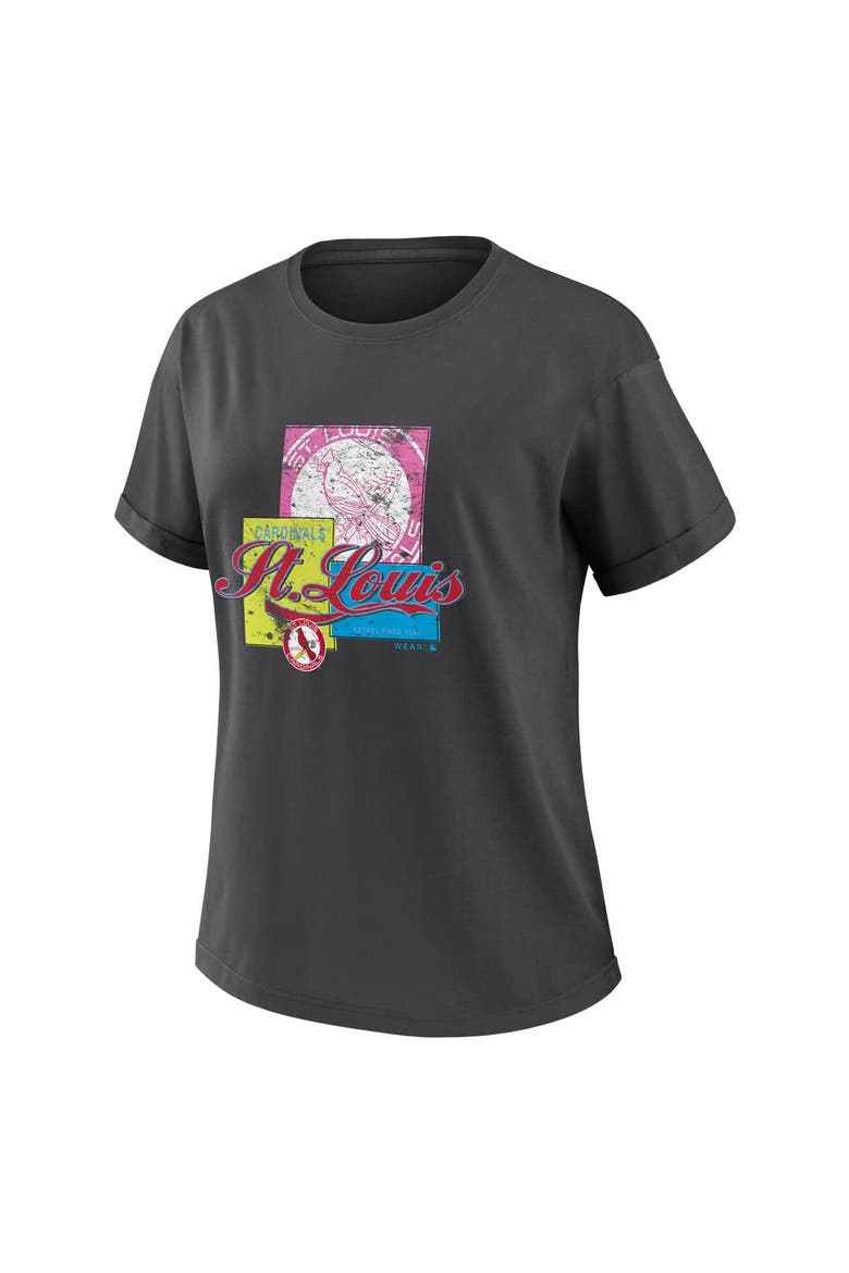 Women's WEAR by Erin Andrews Charcoal St. Louis Cardinals Domestic Box Color Boyfriend T-Shirt, Alternate, color, Charcoal