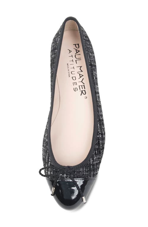 Paul Mayer Luxe Tweed Cap Toe Ballet Flat In Black