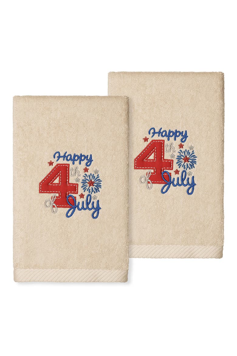 4th of July Embroidered Luxury Hand Towels - Set of 2, Main, color, SAND