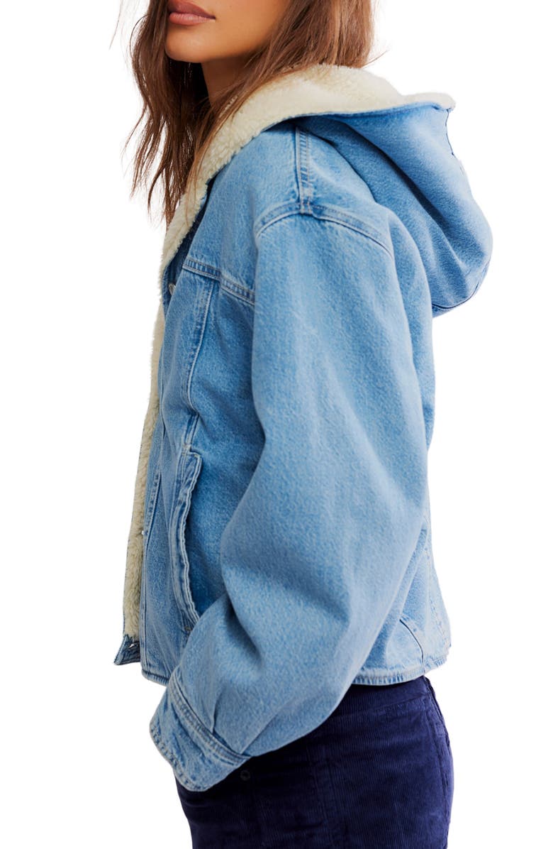 Free People We the Free Asher Faux Shearling Lined Denim Jacket, Alternate, color, Snowdrift Wash