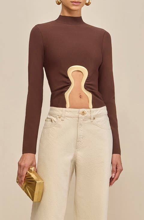 Elisabetta Cutout Mock Neck Knit Top