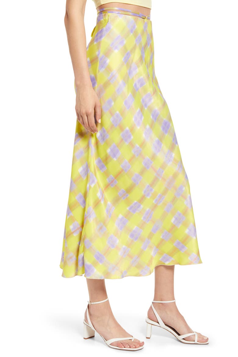 Check Tie Waist Satin Midi Skirt, Alternate, color, YELLOW CHECK