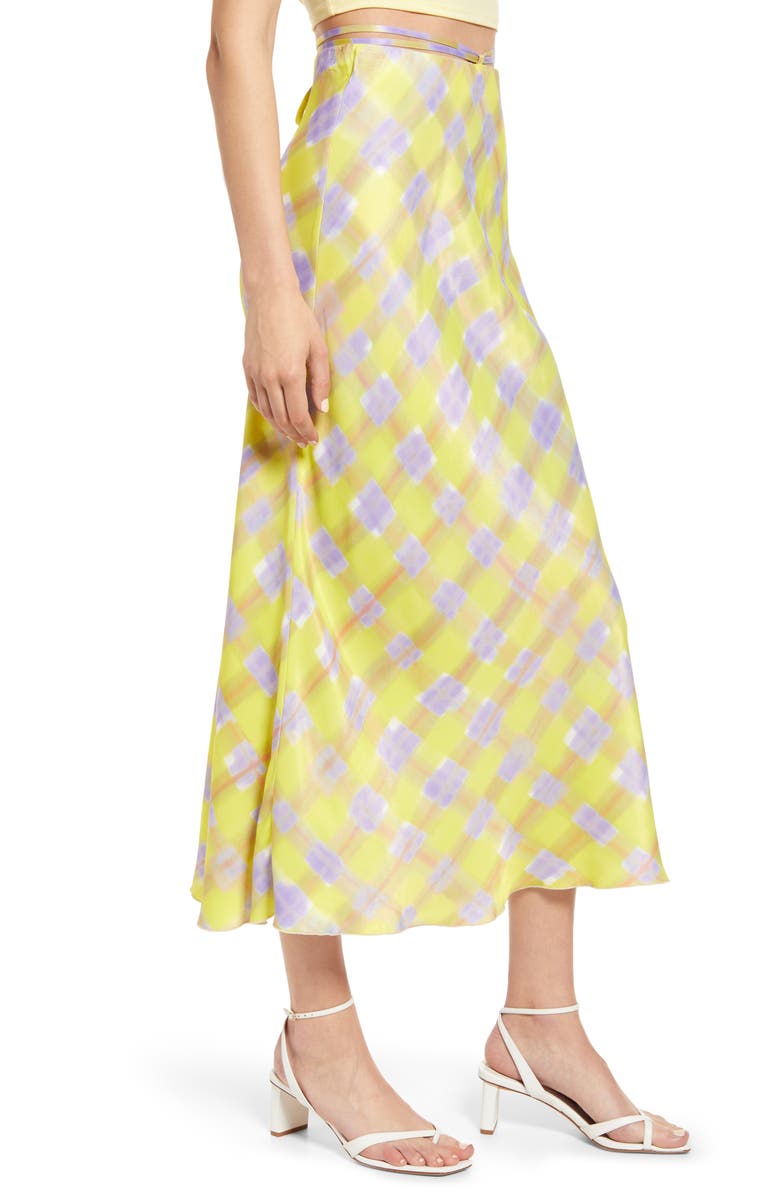 & Other Stories Check Tie Waist Satin Midi Skirt, Alternate, color,