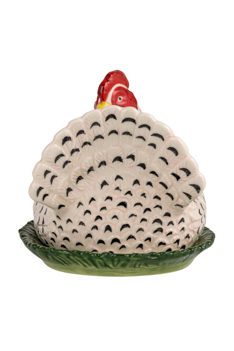 Vintage Reproduction Hen Shaped Butter Dish with Chicks, Alternate, color, White