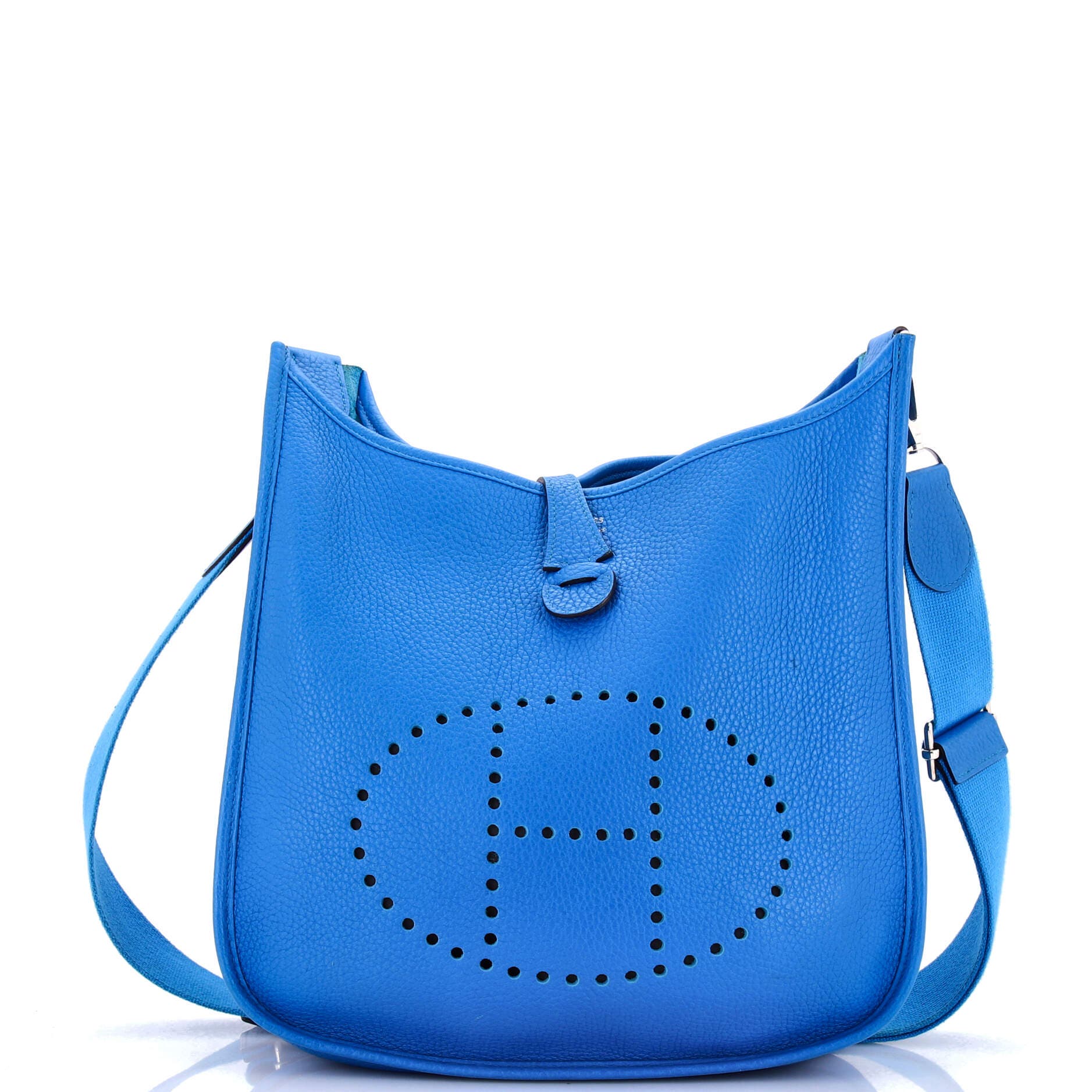 Pre-Owned Hermes Evelyne Bag Gen III Clemence PM, Main, color, Bleu Zanzibar
