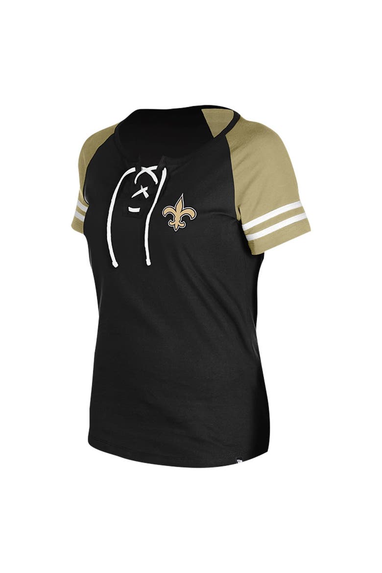 Women's New Era Black New Orleans Saints  Lace-Up Raglan T-Shirt, Alternate, color, Black