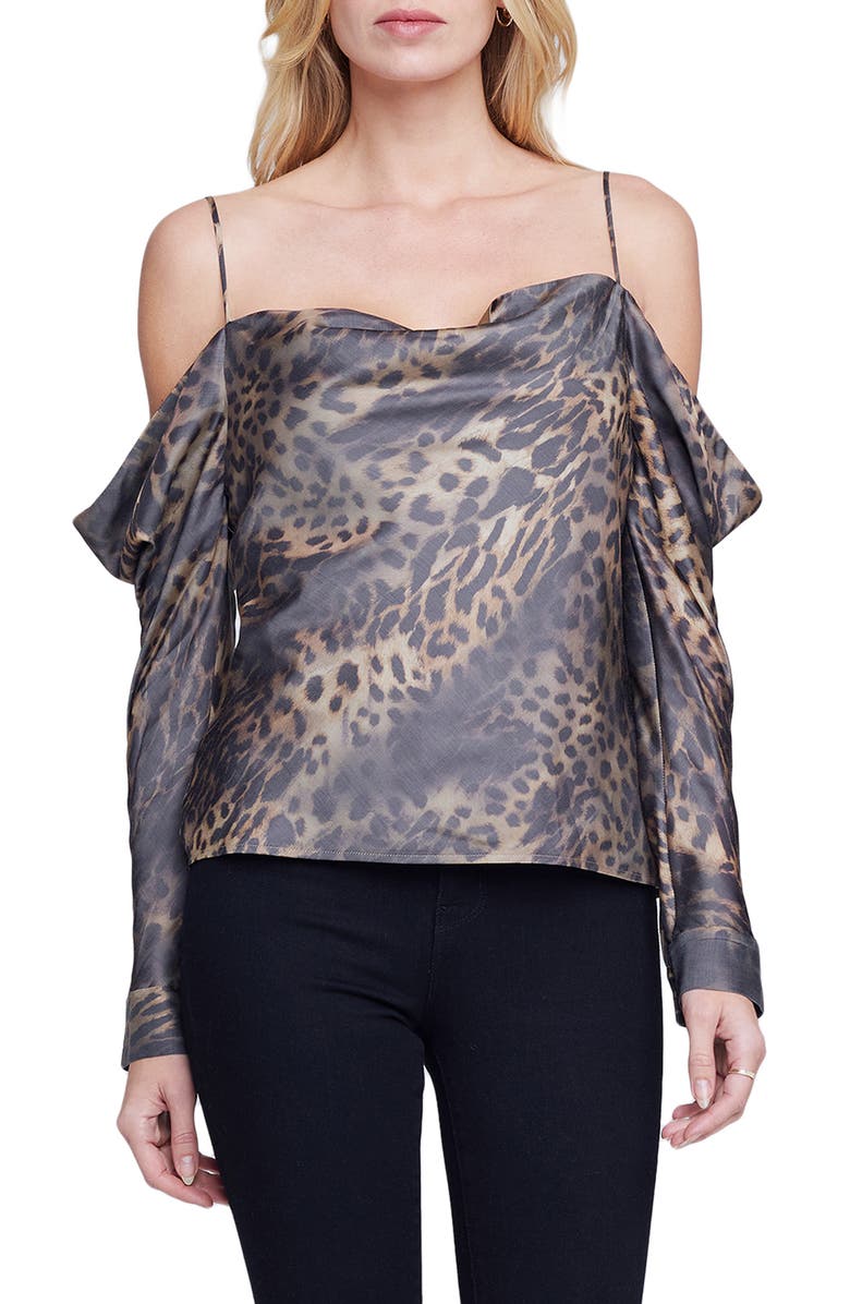 L'AGENCE Zion Leopard Cold Shoulder Top, Main, color, 