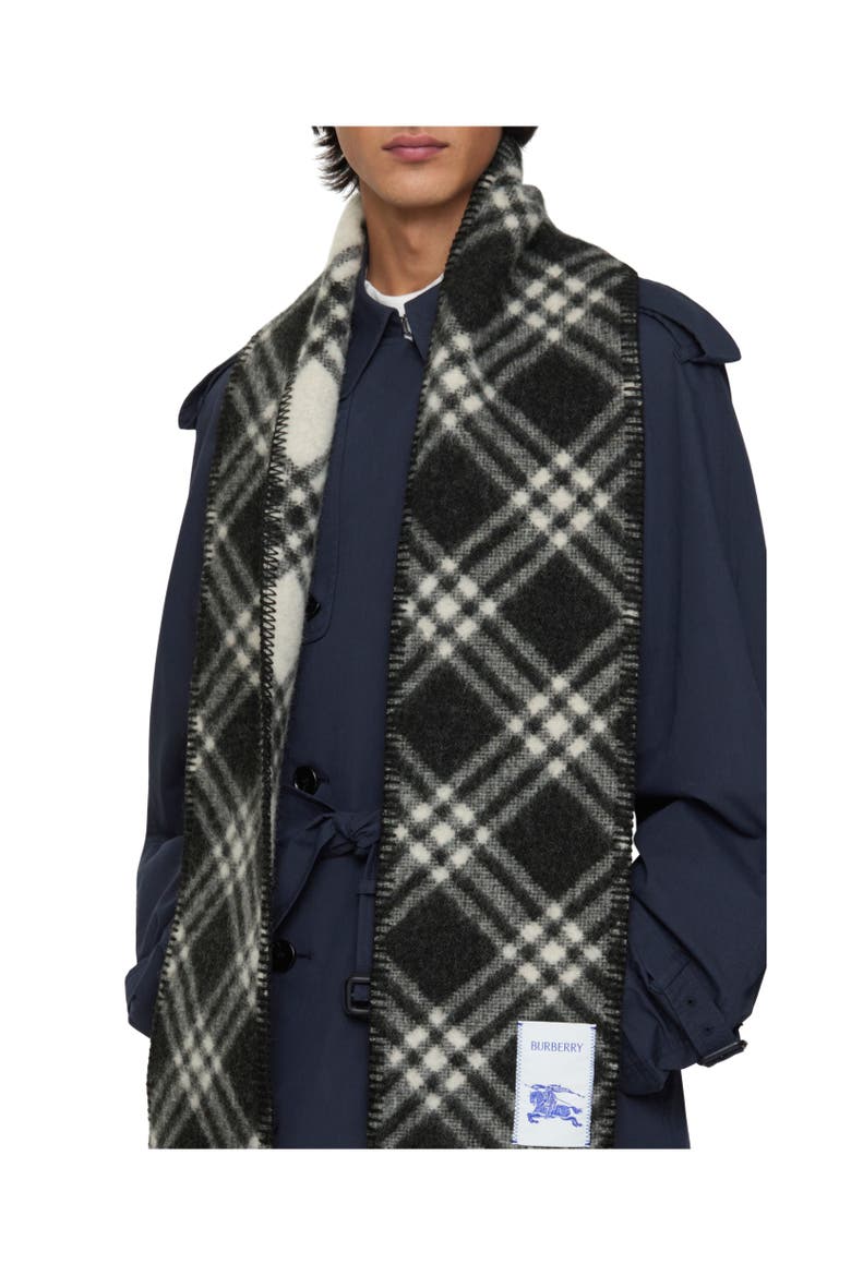 Narrow Check Wool Scarf, Alternate, color, Black
