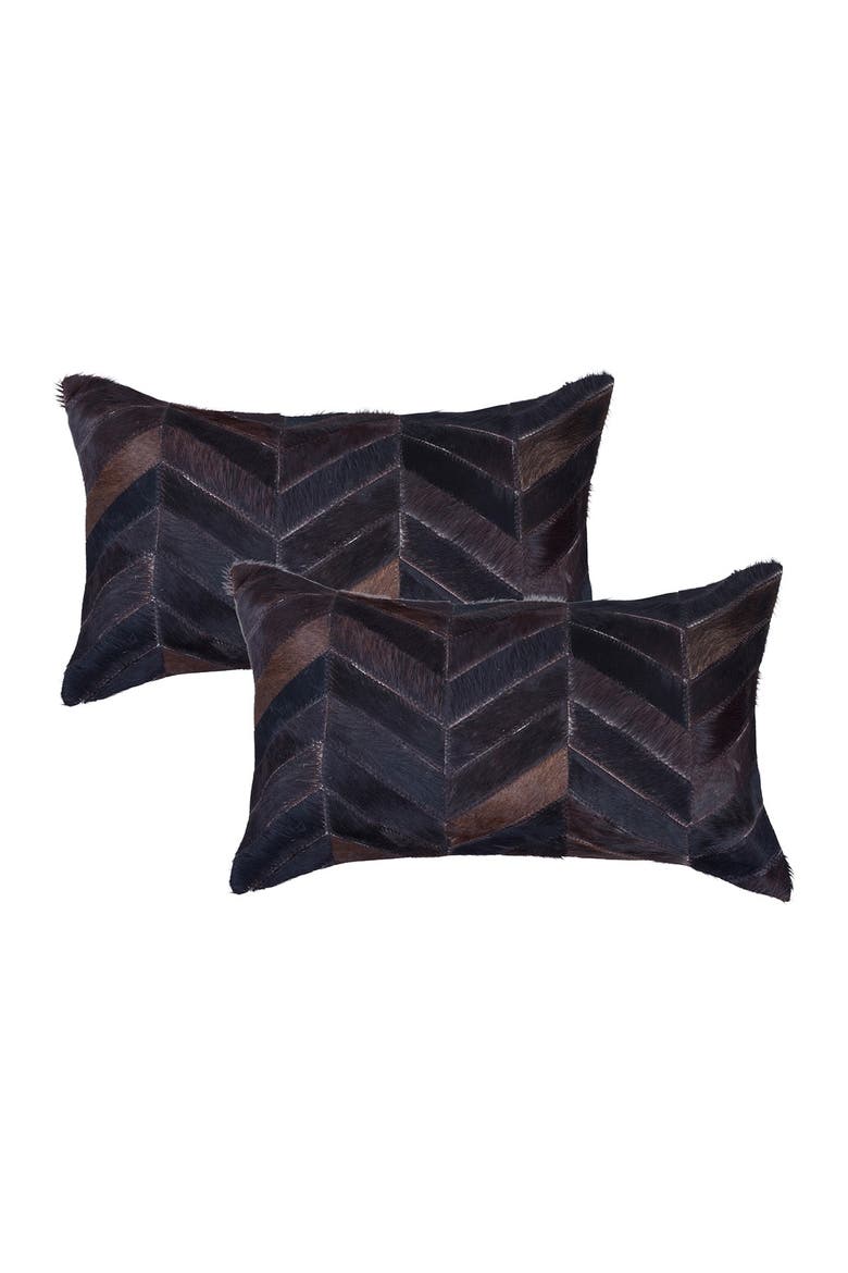 Torino Chevron Genuine Cowhide Pillow - 12" x 20" - Chocolate - Set of 2, Main, color, CHOCOLATE