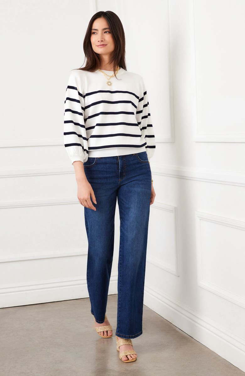 Karen Kane Placed Stripe Sweater, Alternate, color, Off White/ Navy