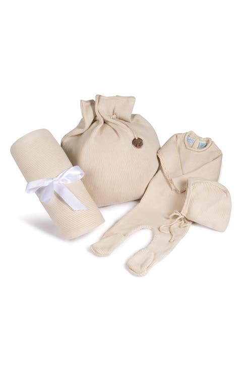 Ribbed Knit Footie, Bonnet, Blanket & Gift Bag Set (Baby)