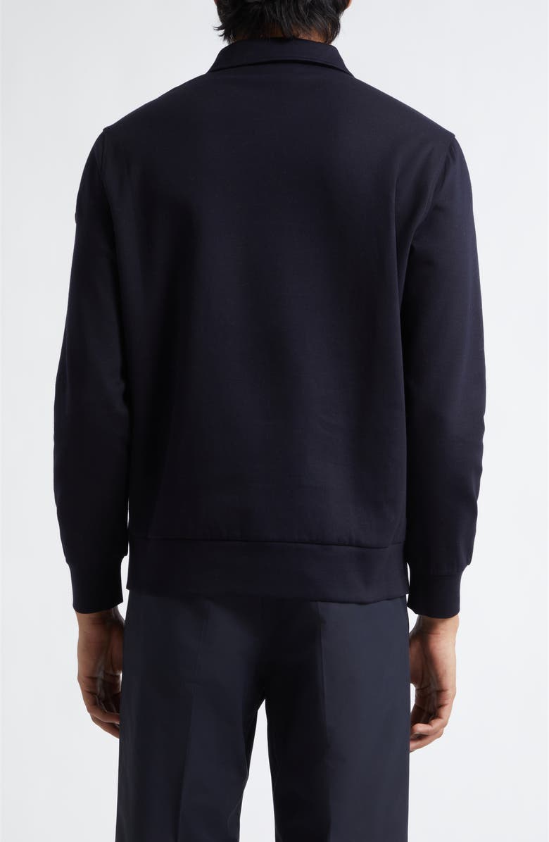 Moncler Leather Logo Cotton Blend Half Zip Pullover, Alternate, color, Night Sky