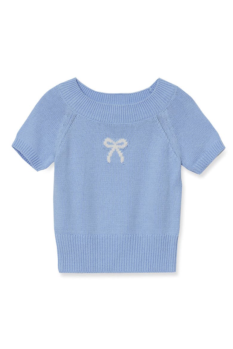 Girls Short Sleeve Fitted Sweater, Main, color, Bow/Sky Blue