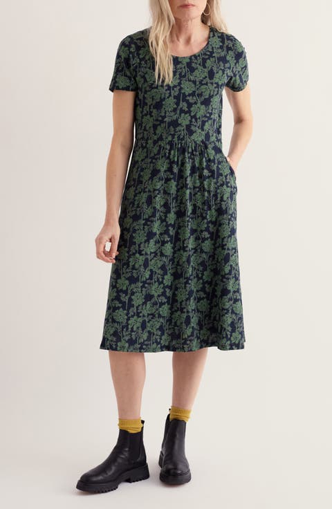 Enor Floral Print Organic Cotton Fit & Flare Midi Dress