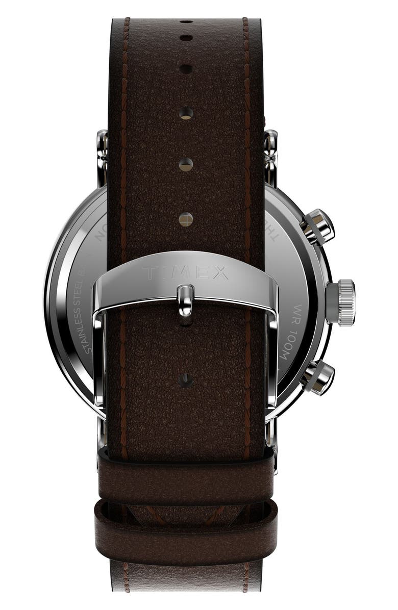 Timex<sup>®</sup> Waterbury Standard Chronograph Leather Strap Watch, 43mm, Alternate, color,