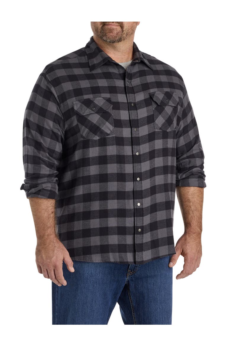 Big & Tall Small Plaid Flannel Sport Shirt, Main, color, BLACK GREY