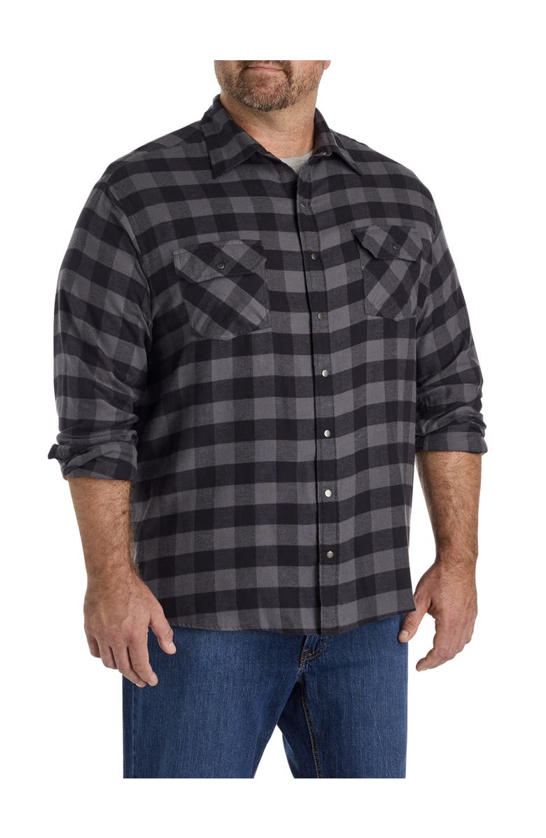 Harbor Bay by DXL Big & Tall Small Plaid Flannel Sport Shirt, Main, color, Black Grey