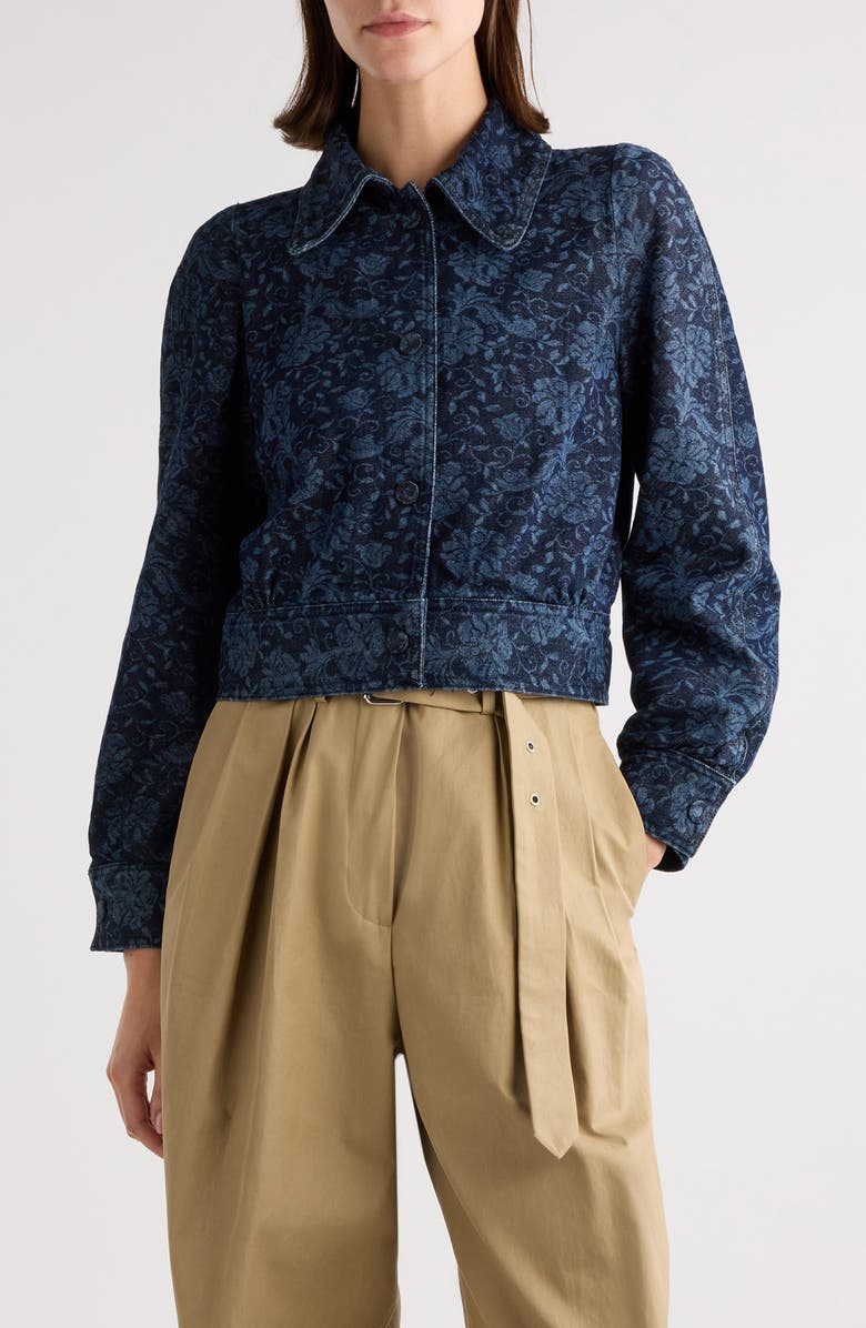 Dries Van Noten Vistam Floral Jacquard Crop Denim Jacket, Main, color,