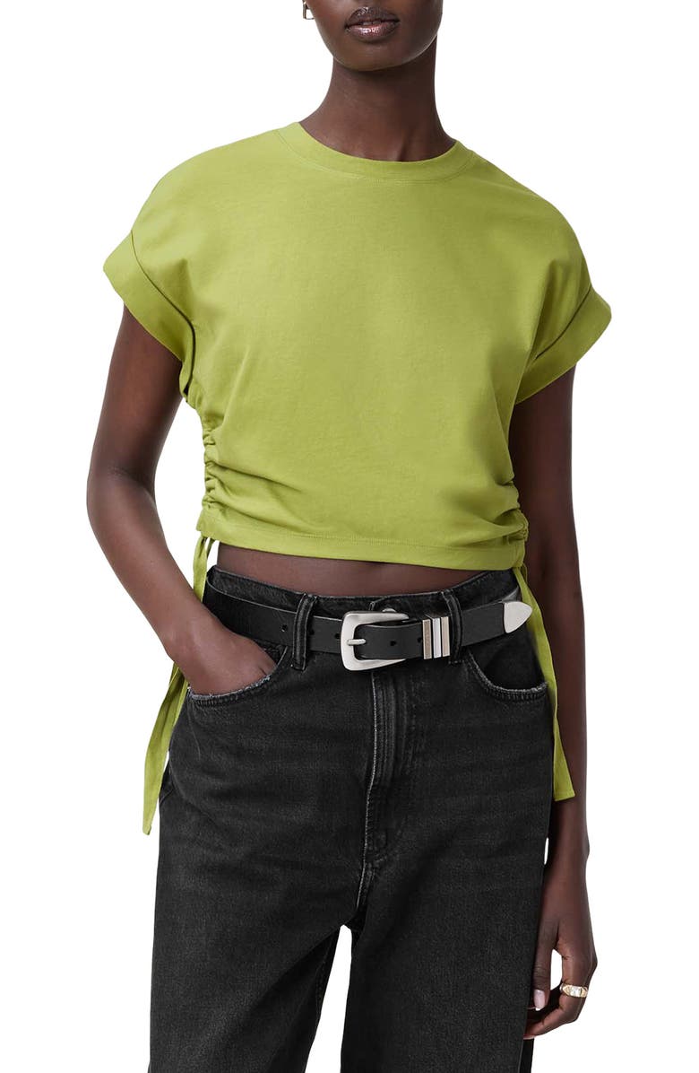 AllSaints Mira Ruched Cotton T-Shirt, Main, color, 