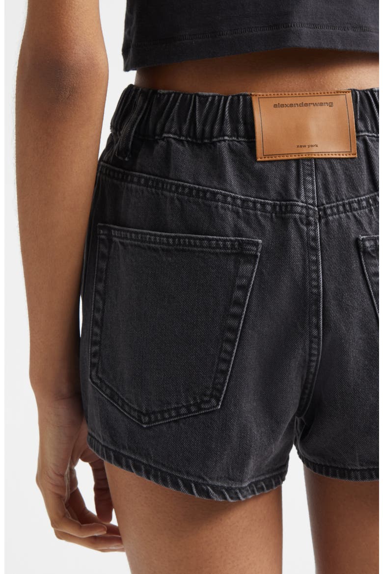 Marathon Crystal Drawstring Denim Shorts, Alternate, color, GREY AGED