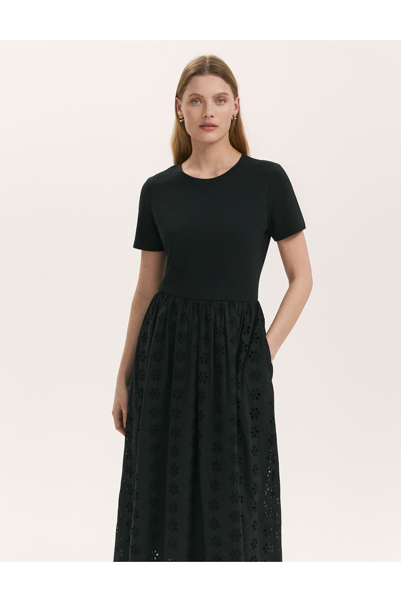 Brea Embroidered Cotton Rich Midi Dress, Alternate, color, Black