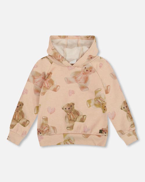 Deux Par Deux Glittering French Terry Hoodie Teddy Bear In Brown