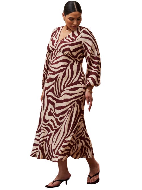 Live Unlimited Animal Stripe Long Sleeve Dress In Multi
