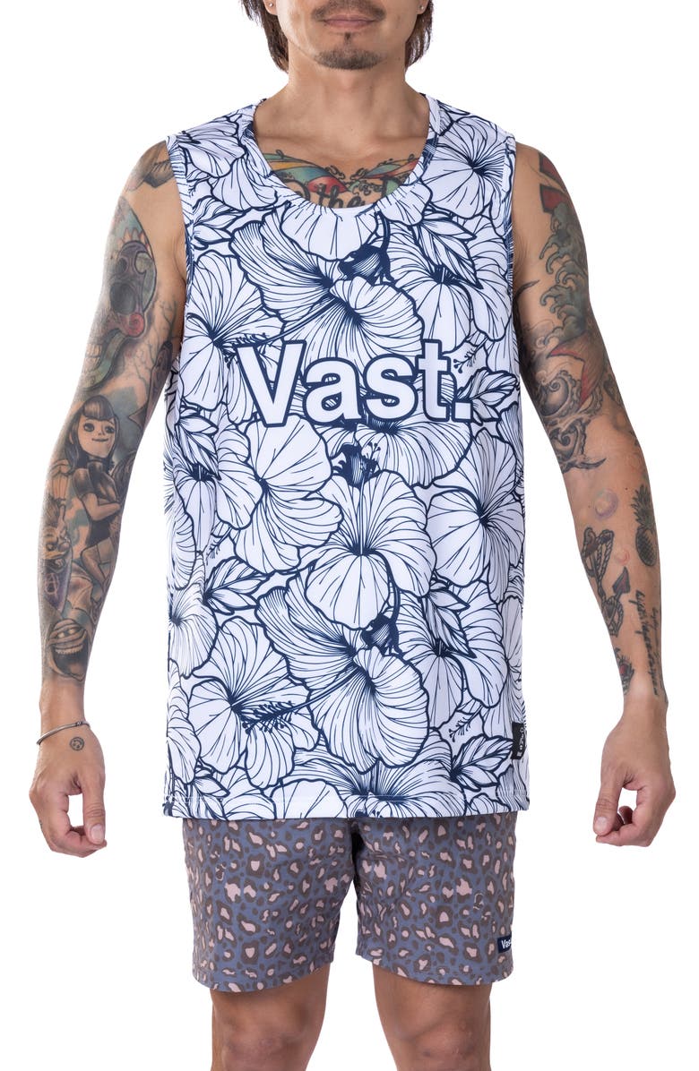 VAST Local Leaves Aqua Terra Performance Tank, Main, color, Navy
