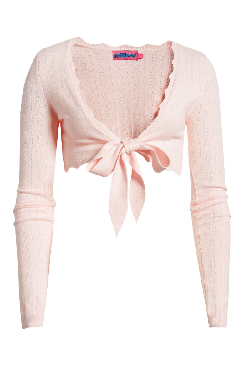 Pointelle Tie Front Crop Top, Alternate, color, LIGHT-PINK