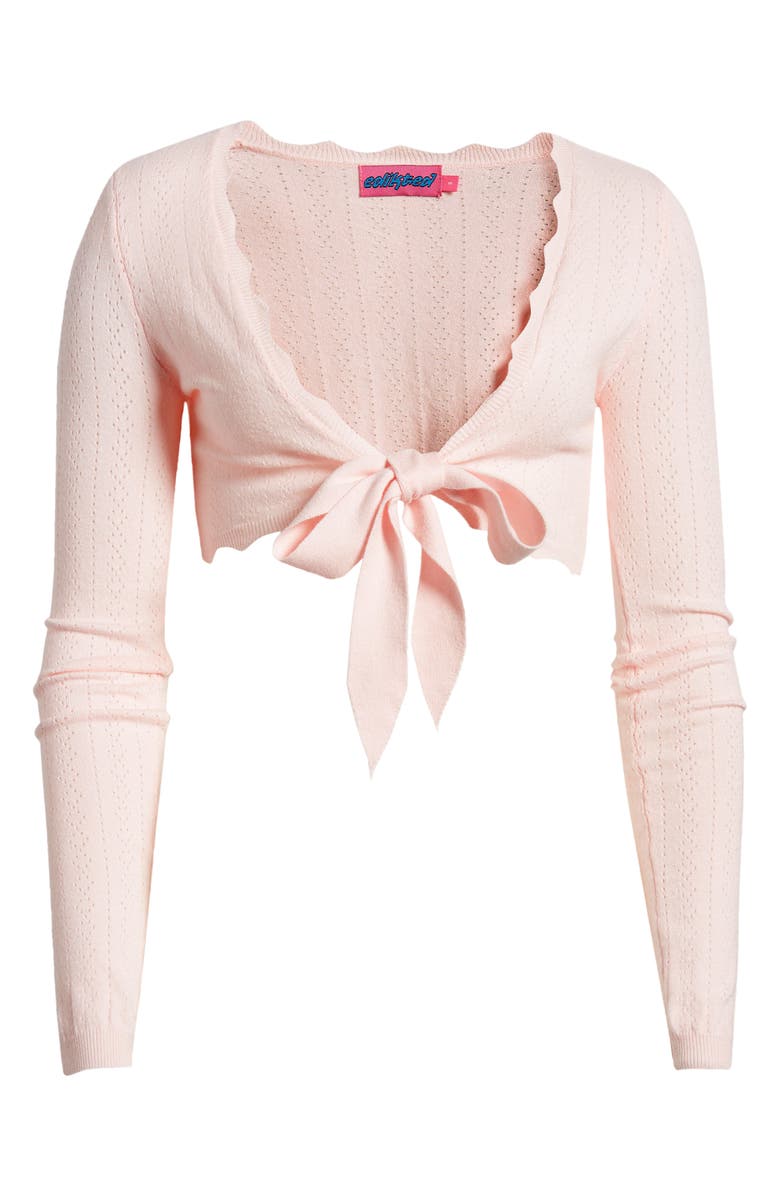 EDIKTED Pointelle Tie Front Crop Top, Alternate, color, 