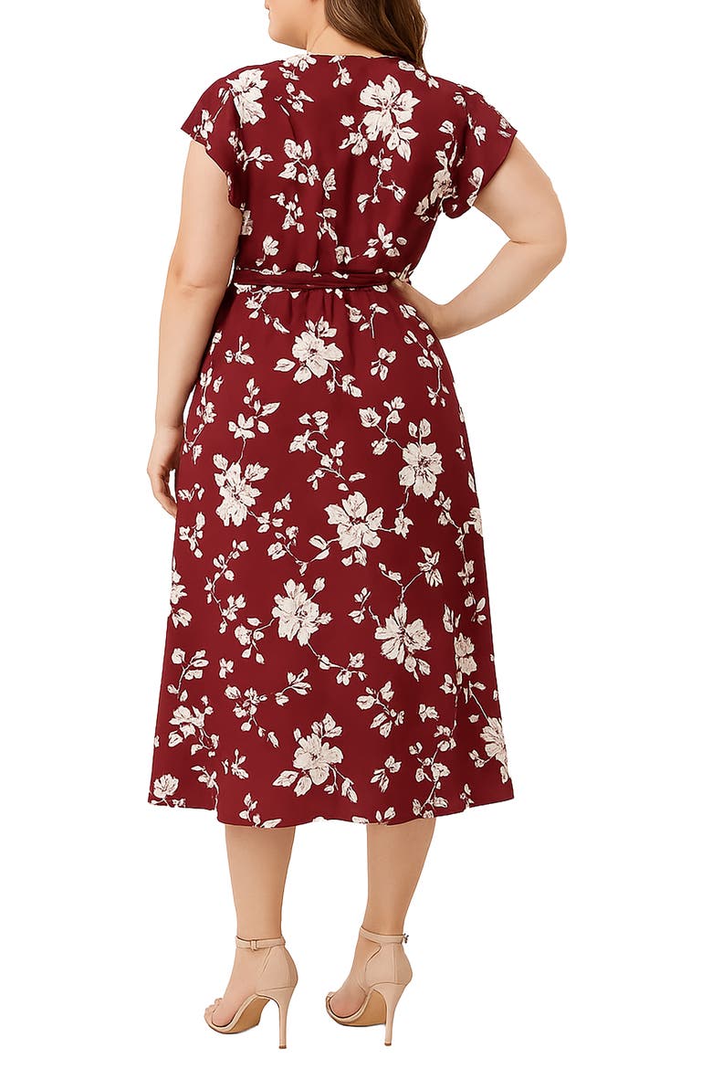 Floral Wrap Bodice Midi Dress, Alternate, color, RED