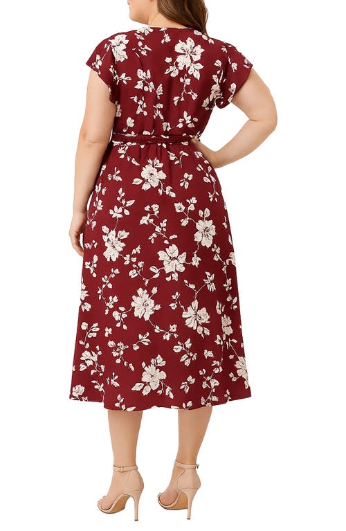 Standards & Practices Floral Wrap Bodice Midi Dress In Red
